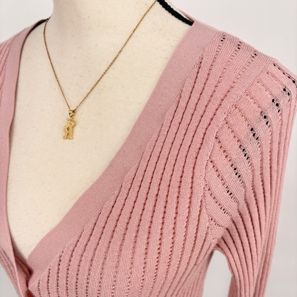 Wild Fable Pink Ribbed Knit Long Sleeve Button Up Cardigan Sweater - Picture 6 of 8